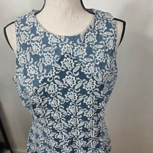 Slate & Willow Cotton Embroidered 2 tone Sheath Dress Sz 12 Sleeveless Boho Chic
